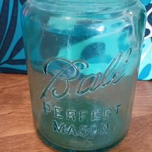 Ball Perfect Mason Jar - Aqua Glass Storage Container Vintage Pint Size #10